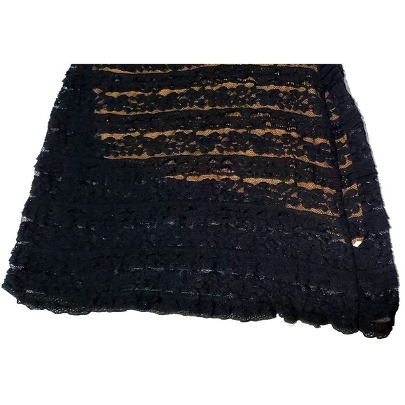 Studio M Black Lace Bodycon Dress – Nude Lining, Asymmetrical Scoop Neck, Size L - Picture 11 of 13